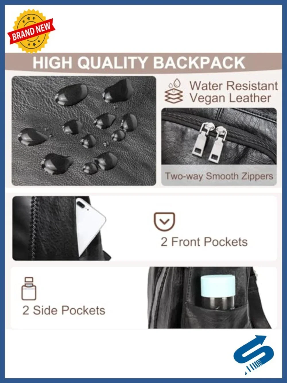 Vintage Faux Leather Anti-Theft Backpack Women 3 Ways Carry